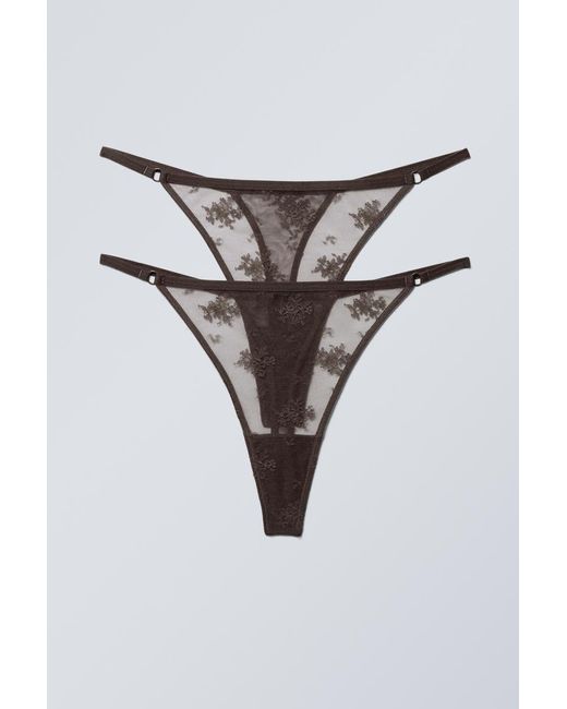 Weekday Gray 2-Pack Lace Tanga Thongs