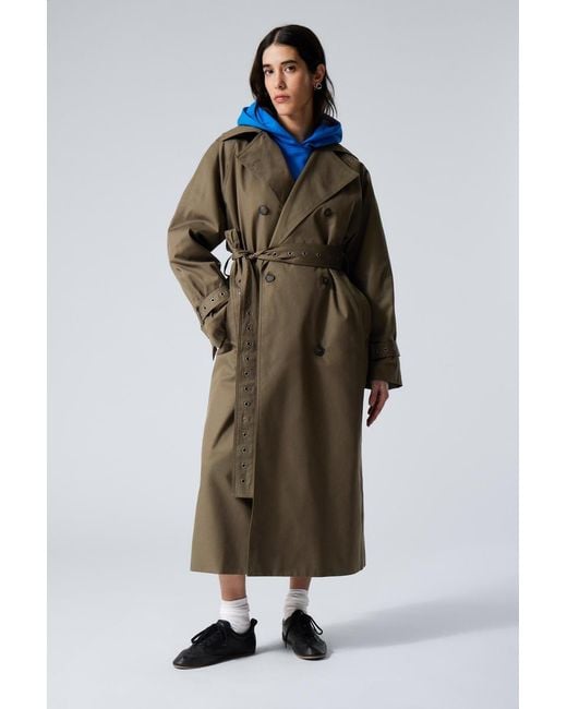 Weekday Green Oversized Double-Breasted Trench Coat