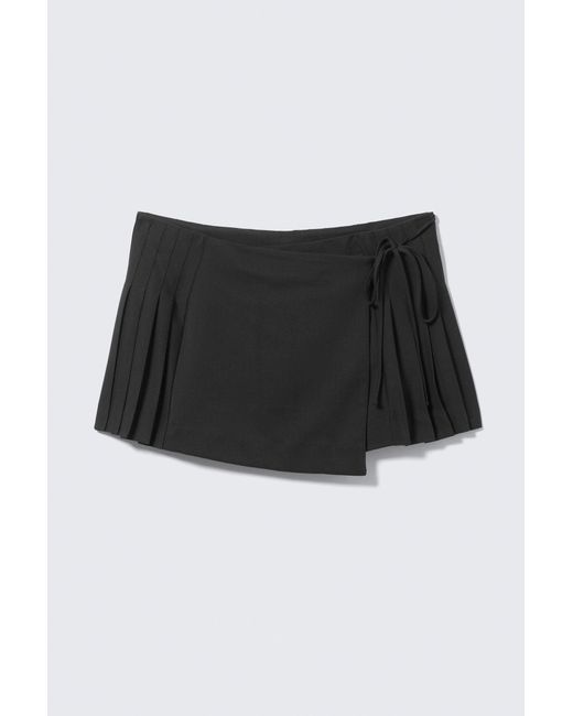 Monki Black Low Rise Pleated Mini Wrap Skirt