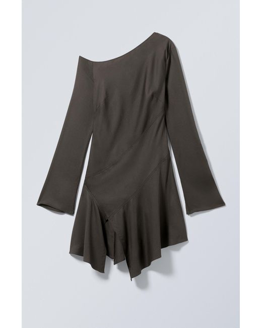 Weekday Gray Long-Sleeved Asymmetric Mini Dress