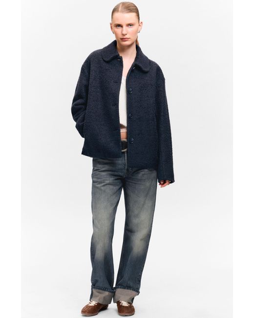 Monki Blue Single-Breasted Wool Blend Jacket