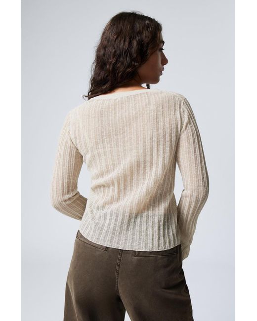 Weekday Natural Asymmetric Linen-Blend Fluted Sleeve Cardigan