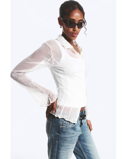 Weekday White Sheer A-Line Long-Sleevd Shirt