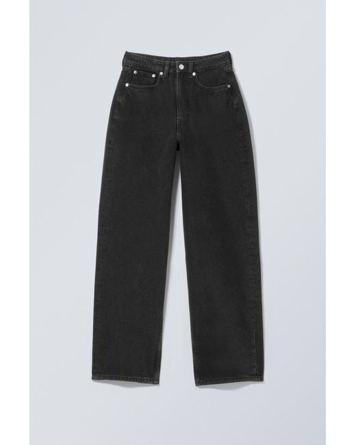 Weekday Black Halo Curve High Waisted Regular Wide Leg Jeans
