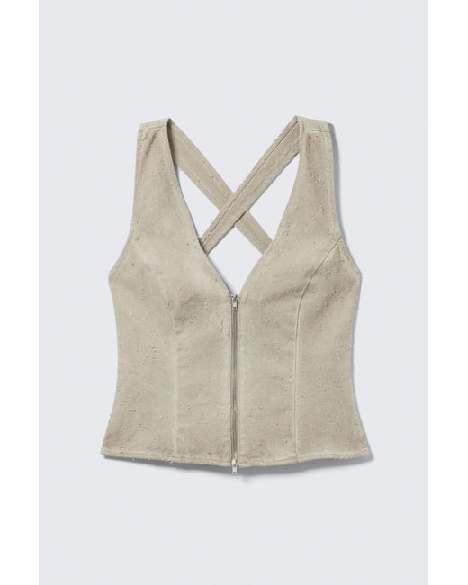 Weekday Blue Sleeveless V-Neck Zip Top