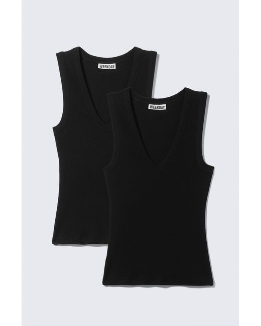 Weekday Black 2-Pack Ribbed V-Neck Tank Top