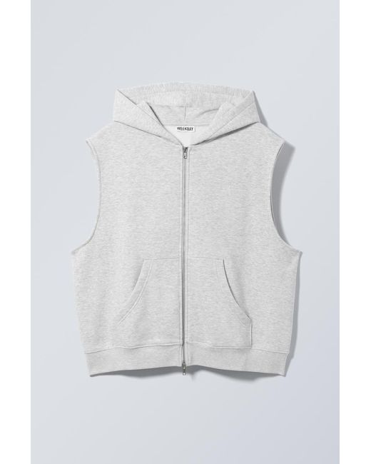 Weekday Gray Oversized Sleeveless Cotton Zip Hoodie