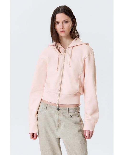Weekday Pink Cinched Cotton Zip Hoodie
