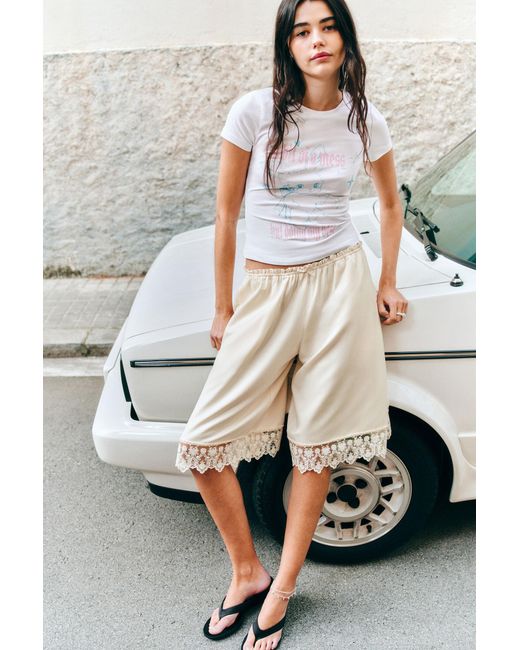 Monki Gray Satin Lace Shorts