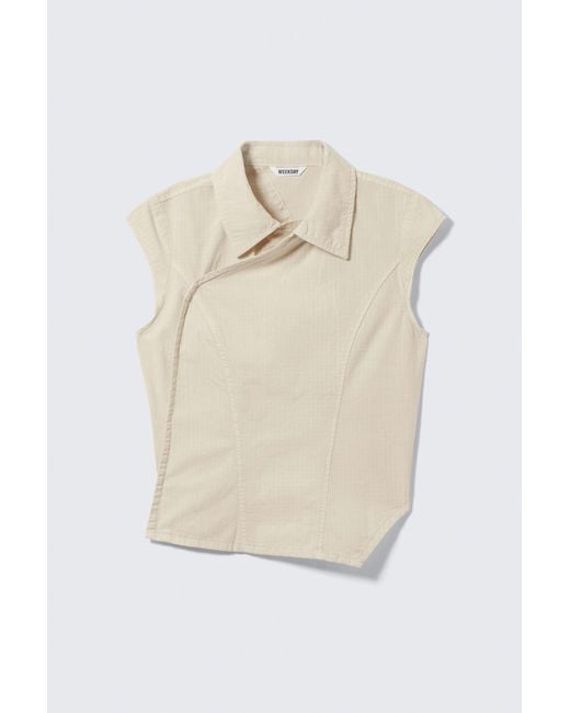 Weekday Natural Cap-Sleeved Asymmetric Ripstop Top