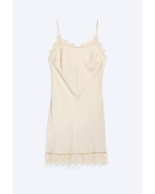 Monki White Satin Lace-Trim Slip-Dress