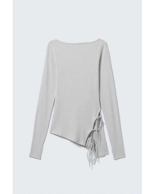 Weekday Gray Asymmetric Long-Sleeved Cross Back Top