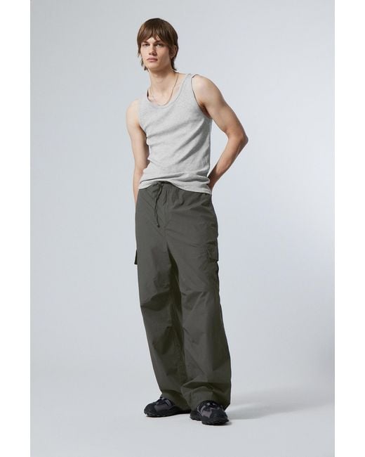 Weekday Gray Parachute Loose Cargo Trousers for men