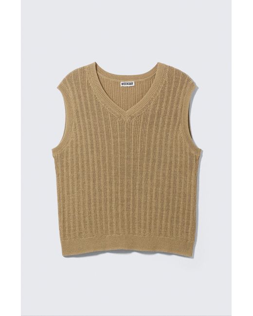 Weekday Natural Ribbed Knitted V-Neck Vest