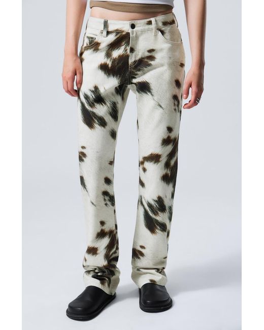 Weekday White Low Cow Printed Twill Trousers