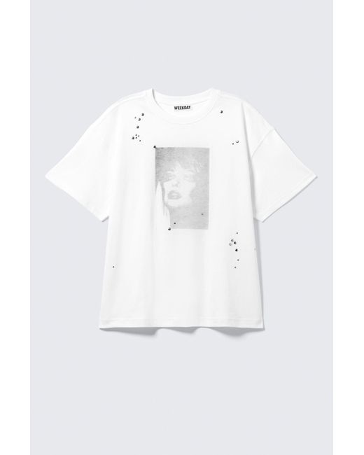 Weekday White Boxy Studded Graphic T-Shirt
