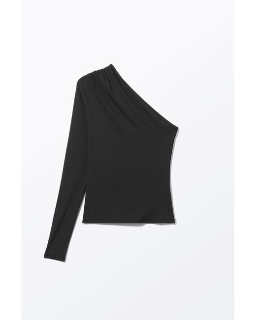 Monki Blue Drapiertes One-Shoulder-Top Aus Nylon