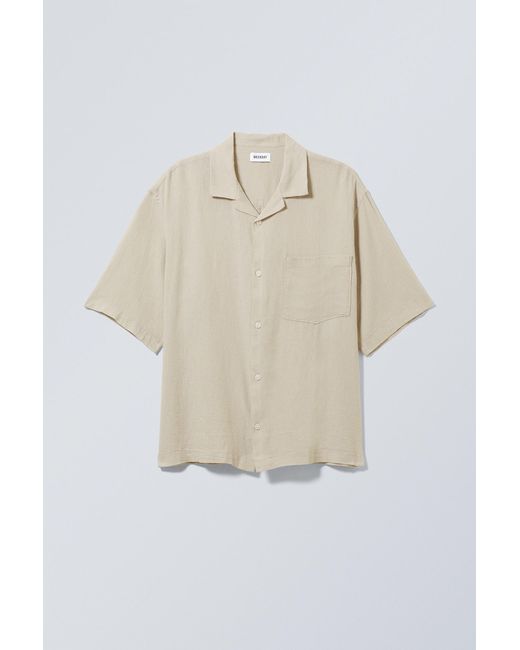 Weekday White Oversized Linen Short Sleeve Shirt for men