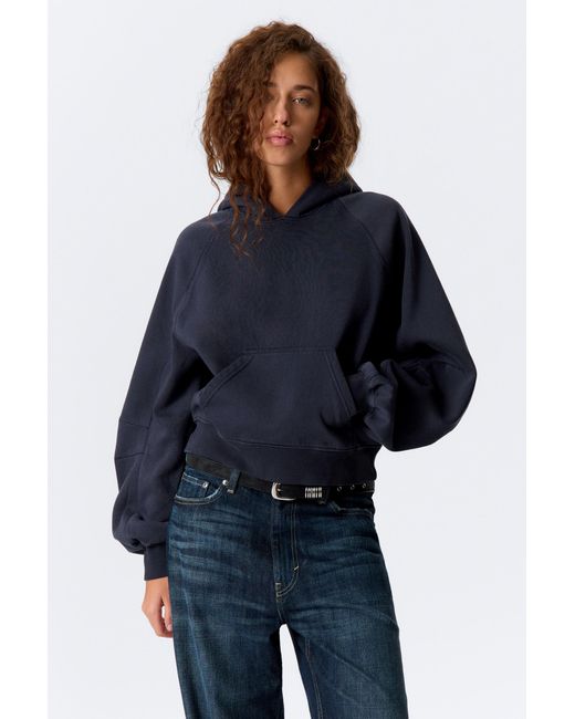 Weekday Blue Raglan-Sleeved Boxy Hoodie