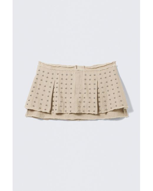 Weekday Natural Studded Pleated Mini Skirt
