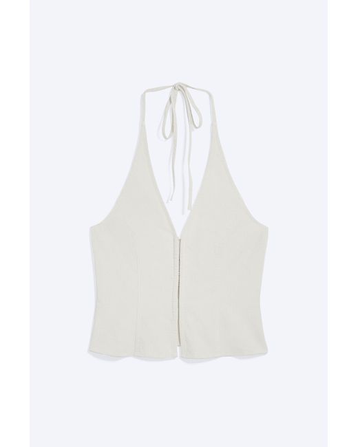 Weekday White Ripstop Halter V-Neck Top