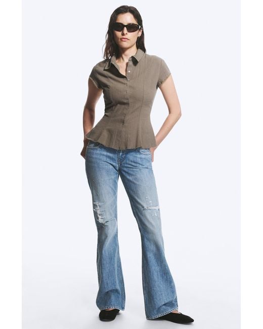 Weekday Blue Slim Fit Short-Sleeved Crepe Shirt