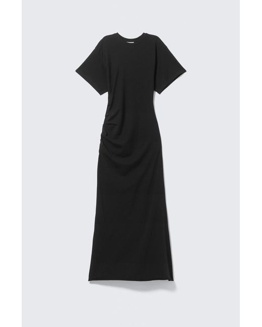 Weekday Black Kurzärmeliges Maxikleid Mit Raffung