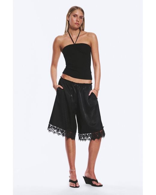 Monki Black Satin Lace Shorts