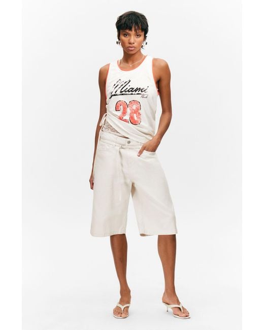 Monki White Low Rise Cargo Cotton Twill Jorts