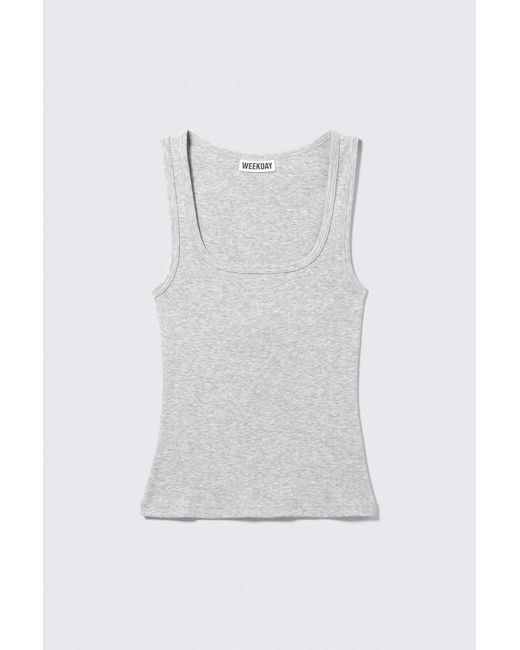 Weekday White Slim Square Neck Ribbed Tank Top