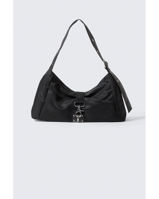 Weekday Black Small Slouched Clasp Shoulder Bag