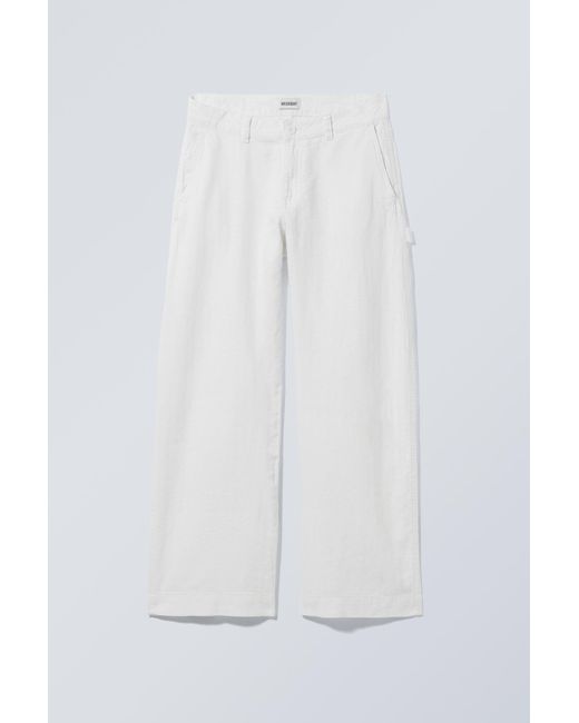 Weekday White Loose Carpenter Linen Blend Trousers