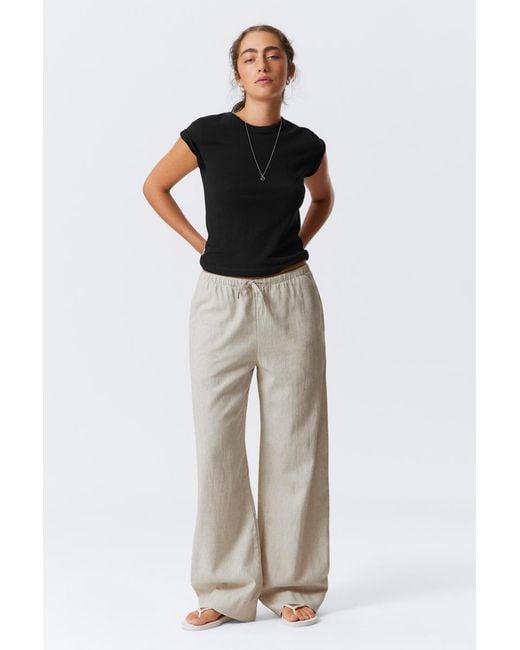 Weekday Natural Mia Linen Mix Trousers
