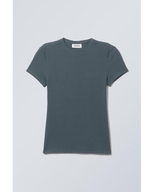 Weekday Black Close Fitted Rib T-shirt