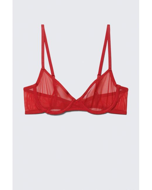 Weekday Red Mesh Wire Bra