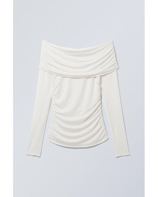 Weekday White Folded Off Shoulder Long Sleeve Top