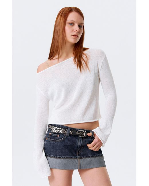 Monki White Relaxed Knitted Boat-Neck Sweater
