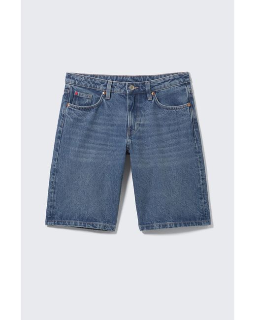 Monki Blue Imoo Low-Rise Wide Leg Denim Shorts