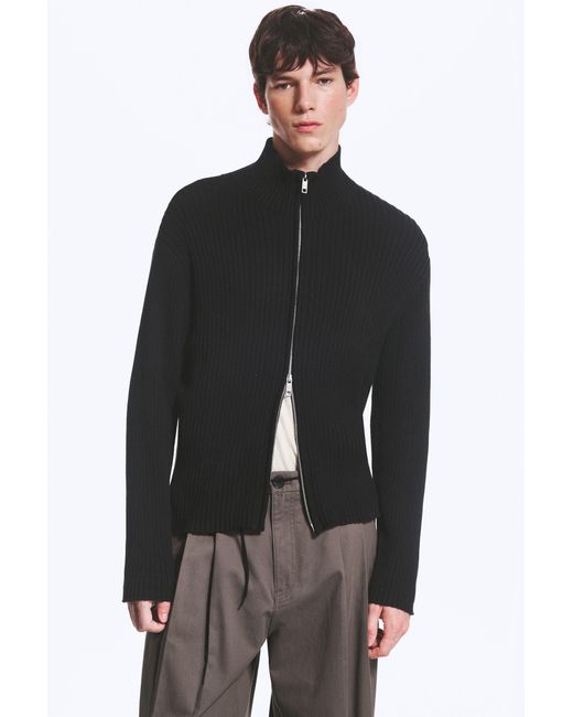 Weekday Black Relaxed Knitted Zip Cardigan for men