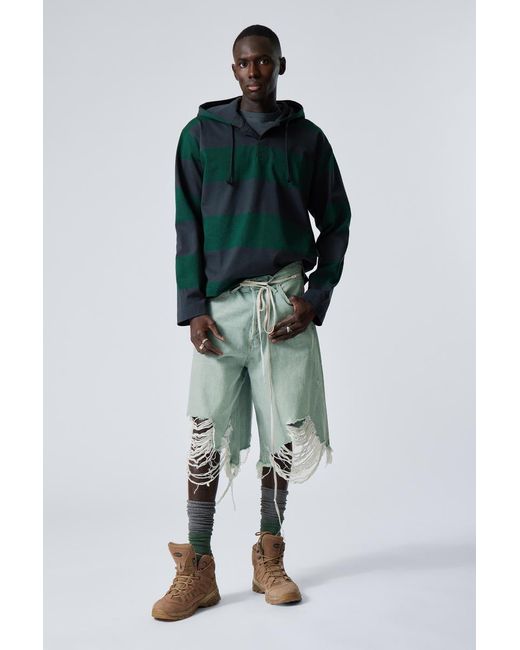 Weekday Green Striped Loose Fit Rugby Hoodie for men