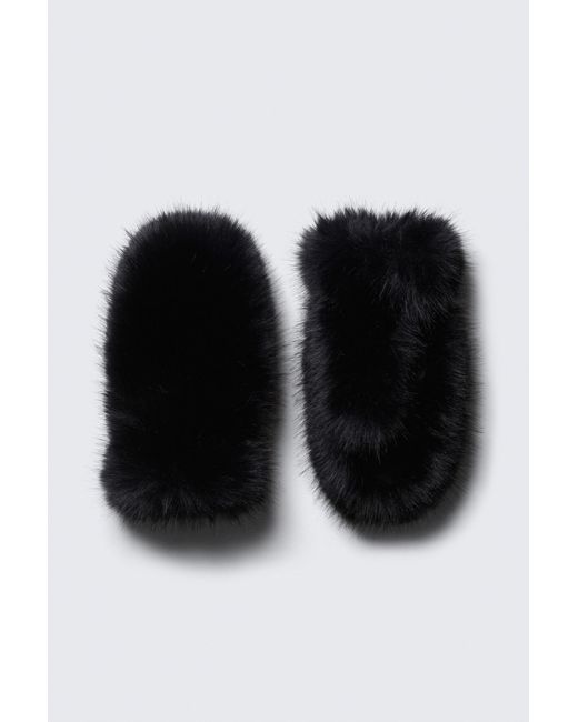 Weekday Black Faux Fur Mittens