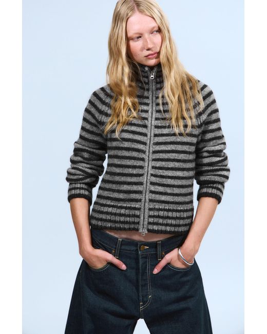Weekday Black Soft Knitted Fitted Zip Cardigan