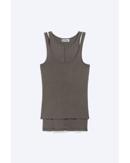 Weekday Gray Fitted Double‑Layer Jersey Tank