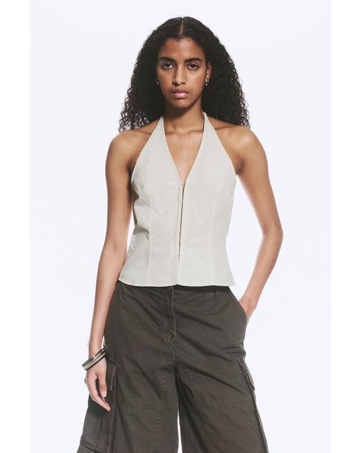 Weekday White Ripstop Halter V-Neck Top