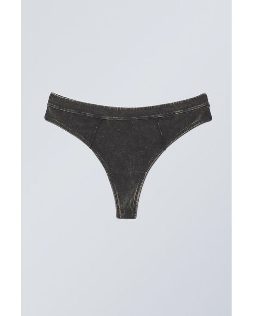 Weekday Black Miley Washed Cotton Thong