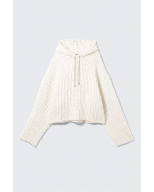 Monki White Knitted Drawstring Hoodie