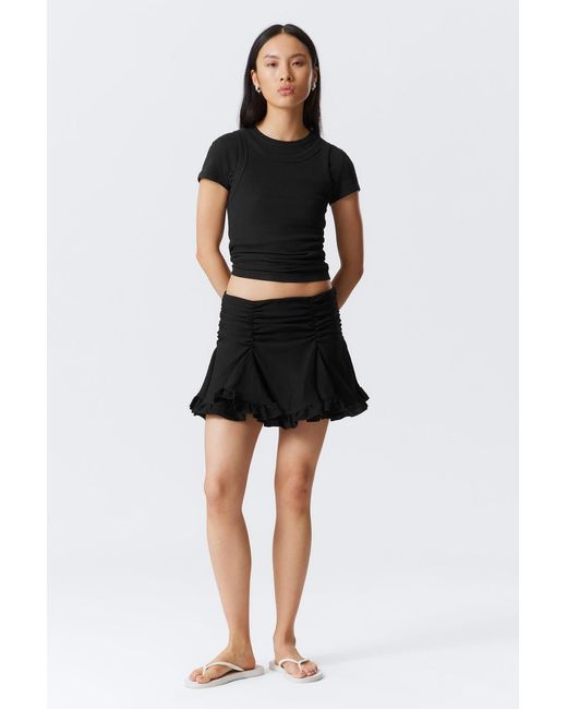 Weekday Blue Gathered Mini Skirt