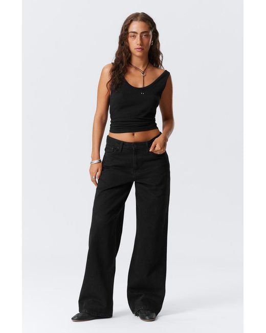 Weekday Blue Area Mid Rise Loose Wide Leg Jeans