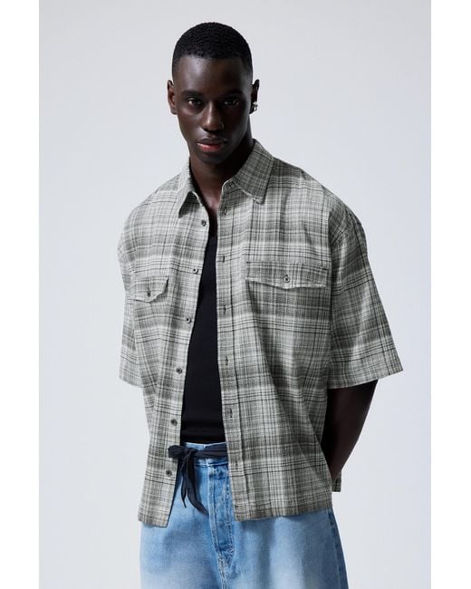 Weekday Gray Oversized Checked Short Sleeve Shirt for men