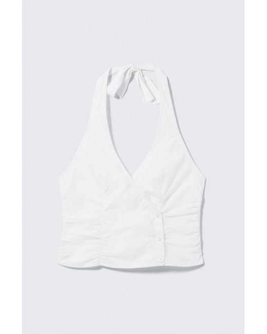 Weekday Blue V-Neck Cotton Halter Top